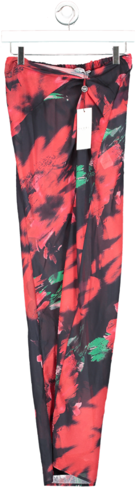 Club L Red Salt Brreze Floral Print High Waisted Twisted Chiffon Maxi Skirt UK 8