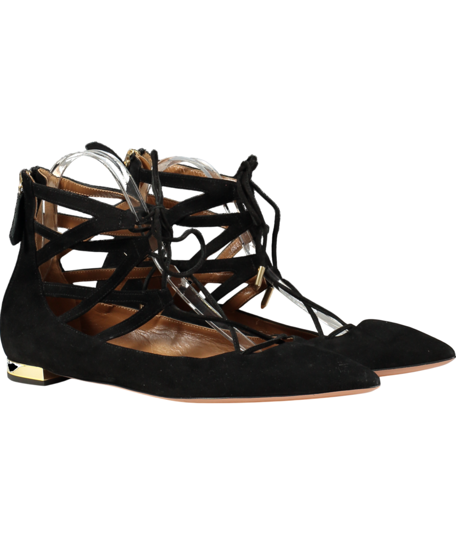 Aquazurra Black Suede Christy Flats UK 7.5 EU 40.5 👠