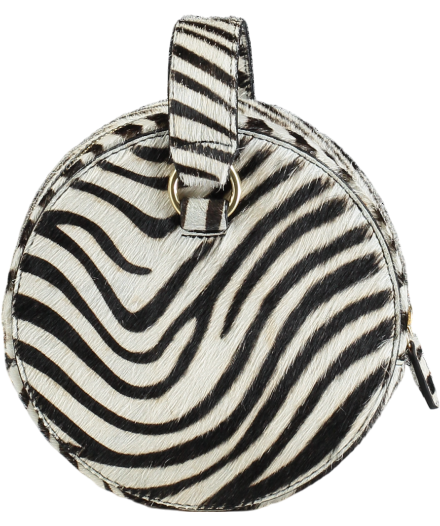 Tarah Zadeh Black Azar Leather Zebra Pony Hair Round Wristlet Clutch Bag