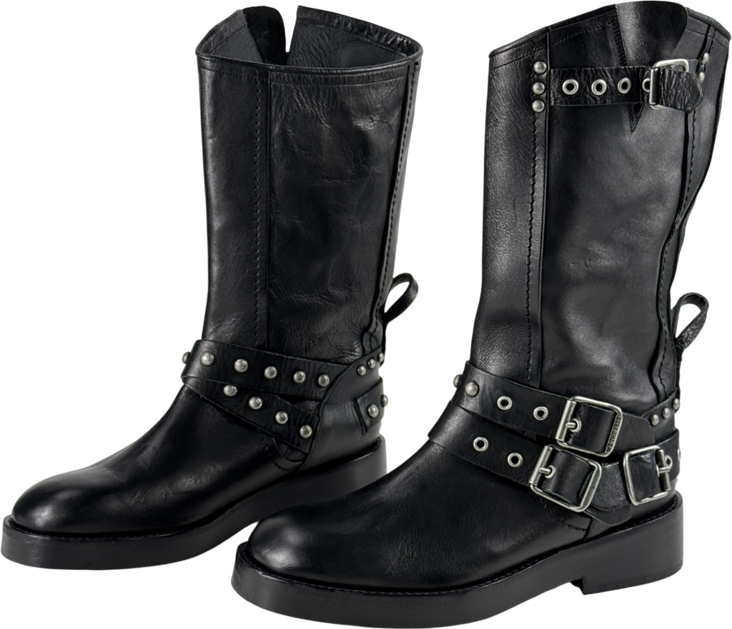 FREE PEOPLE We The Free Black Janey Engineer Boots Us8.5 UK 6 EU 39 👠