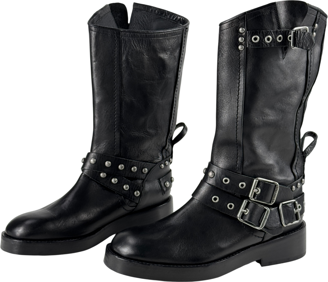 FREE PEOPLE We The Free Black Janey Engineer Boots Us8.5 UK 6 EU 39 👠