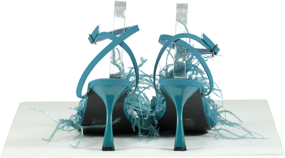 Gaelle Blue Feather Trimmed Sandals UK 6 EU 39 👠