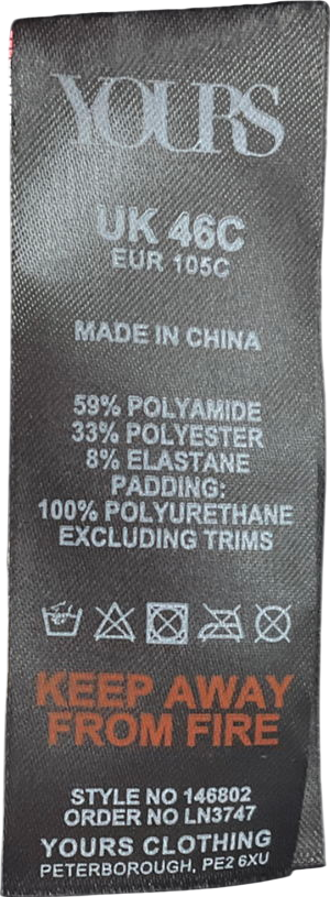 Yours Curve Black Lace Padded Plunge Bra UK 46C