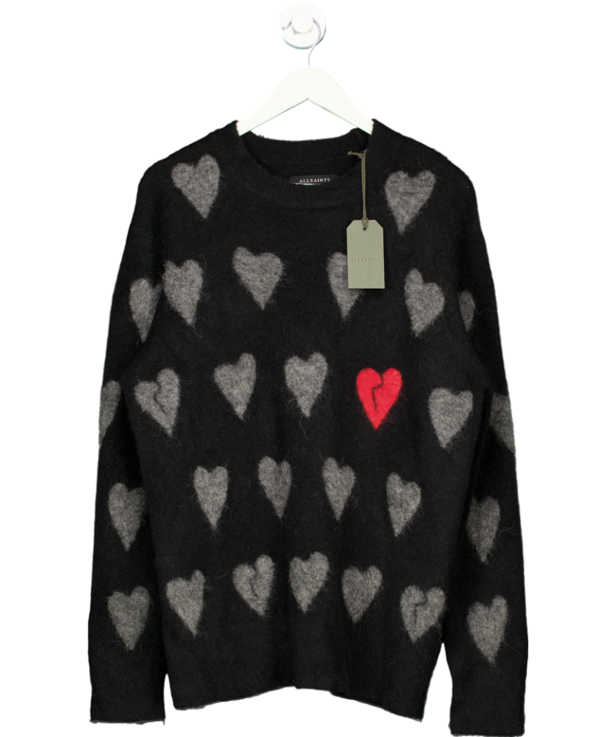 All Saints Black Amora Love Heart Jacquard Jumper UK S