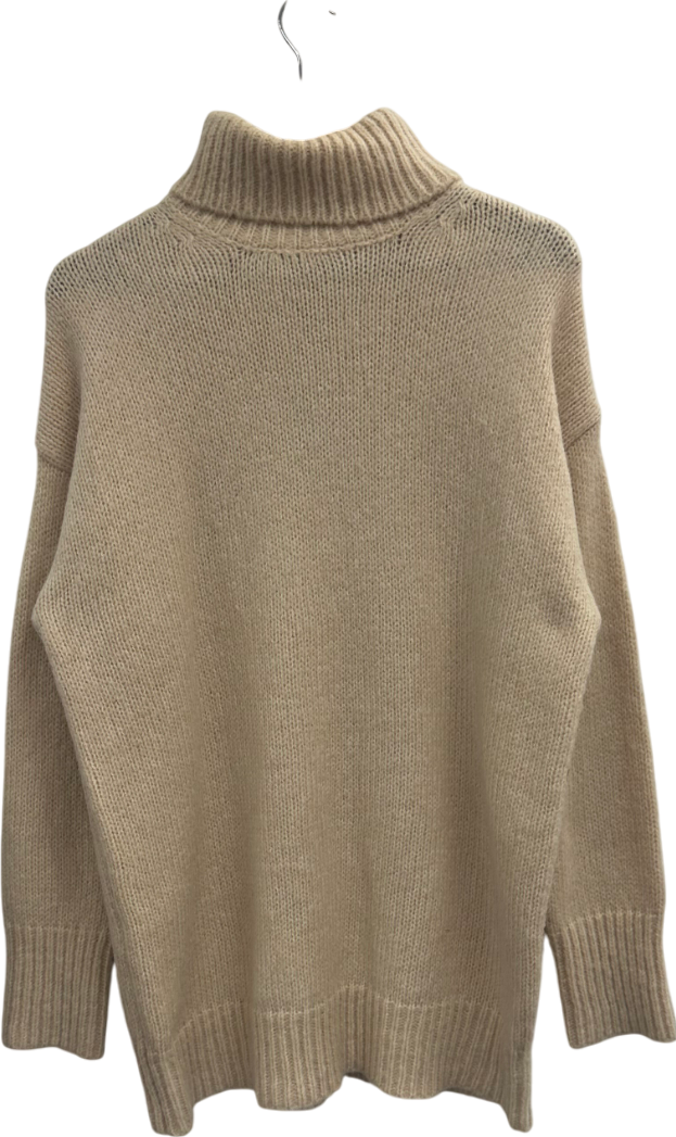 PrettyLittleThing Cream Stone Slouchy Longline Chunky Knitted Roll Neck Jumper UK S