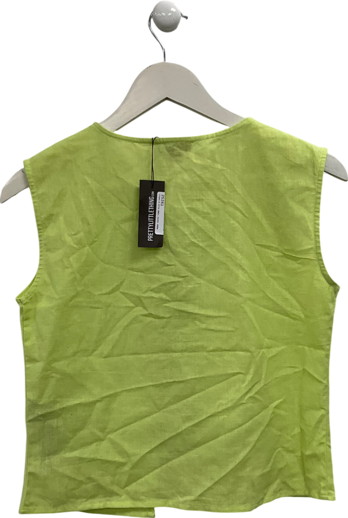 PrettyLittleThing Green Linen Tie Front Sleeveless Top UK 8