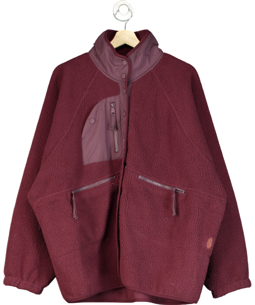 Free People Burgundy Hit The Slopes Fleece Jacket UK M