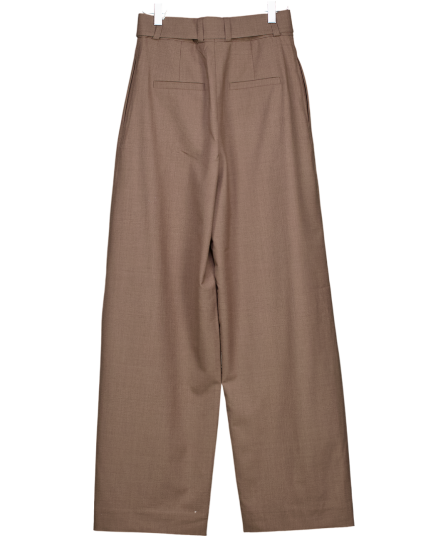 & Other Stories Brown Tailored Wool Blend Belted Barrel-leg Trousers UK 6