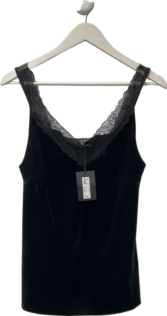 River Island Black Velvet Lace Cami Top UK 12