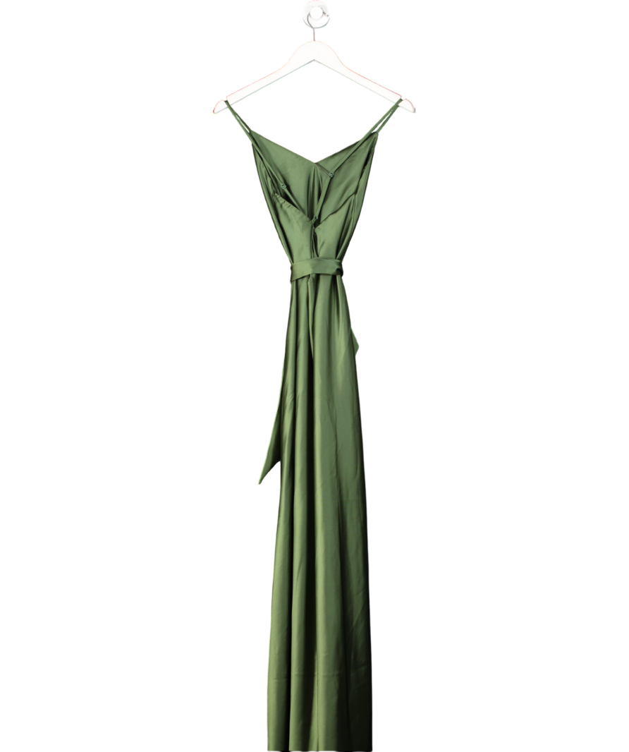 Rewritten Brooklyn Dress In Olive Green Satin UK M