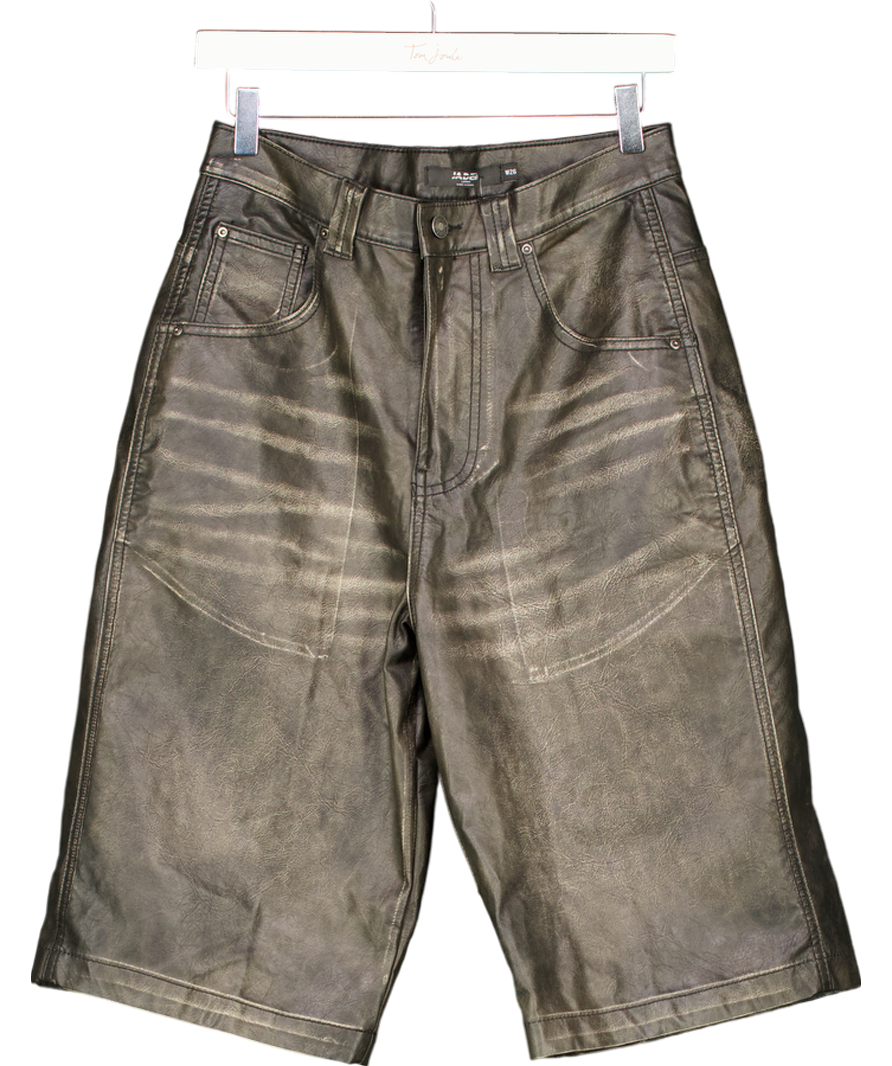 jaded Black Ash Faux Leather Colossus Shorts W26