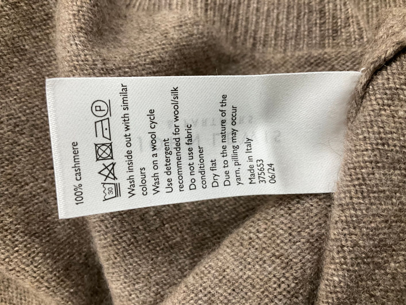 john lewis Brown Cashmere Crew Neck Sweater UK M