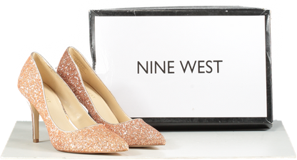 Kurt Geiger Metallic Nine West Pink Glitter Mid Heel Court Shoes Bnib UK 3.5  👠