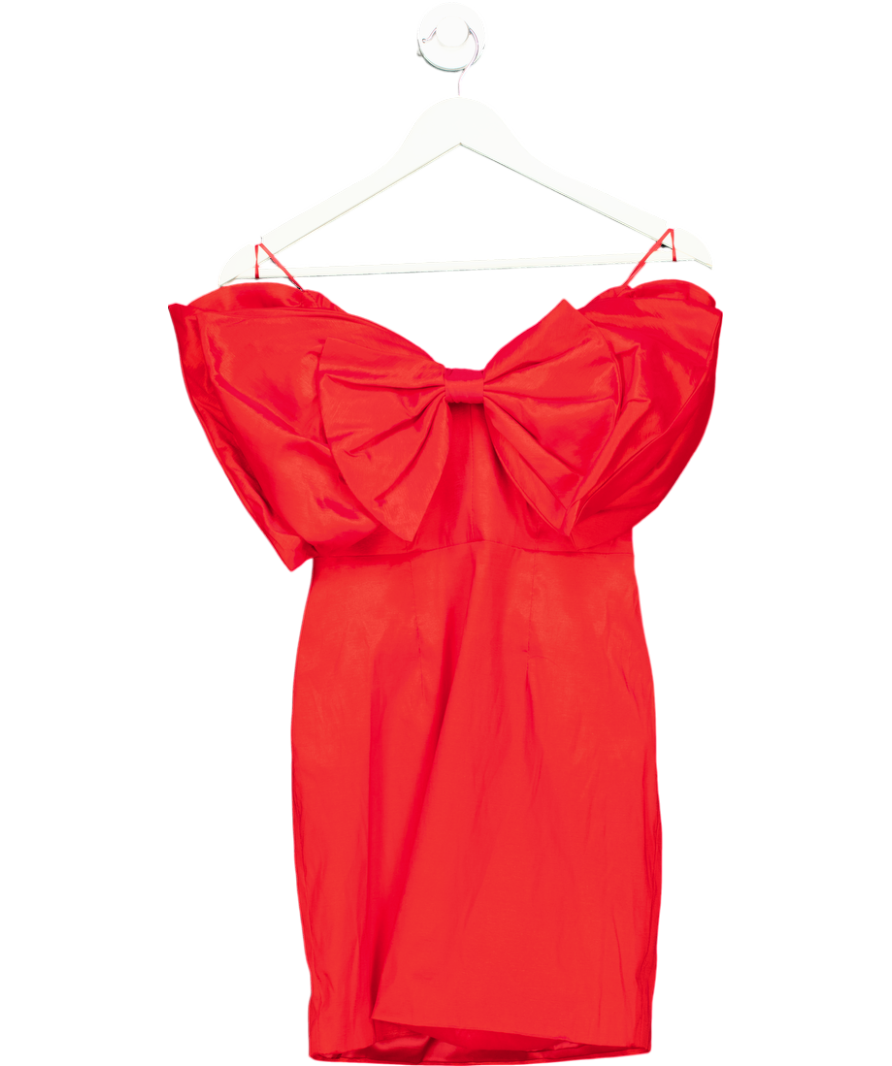 Cocktail Glam Red Bardot Bow Mini Dress UK 8