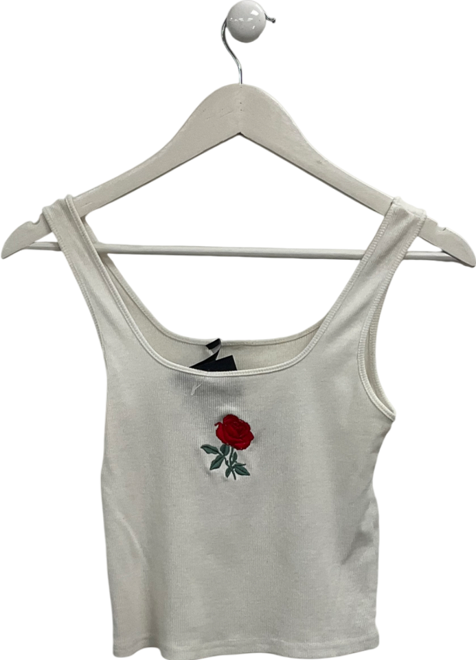 ru & rocka Cream Ribbed Rose Top UK 8