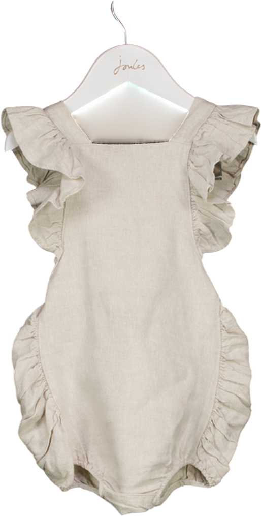 Freya Lillie Beige 100% Linen Blend Romper With Frill Detail 2 Years