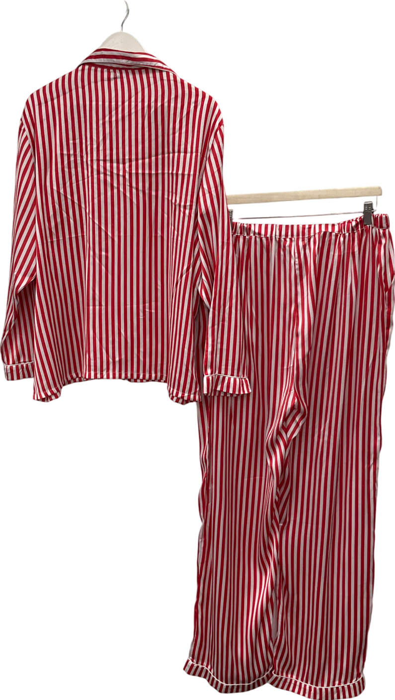 PrettyLittleThing Red Candy Stripe Satin Long Pj Set UK L