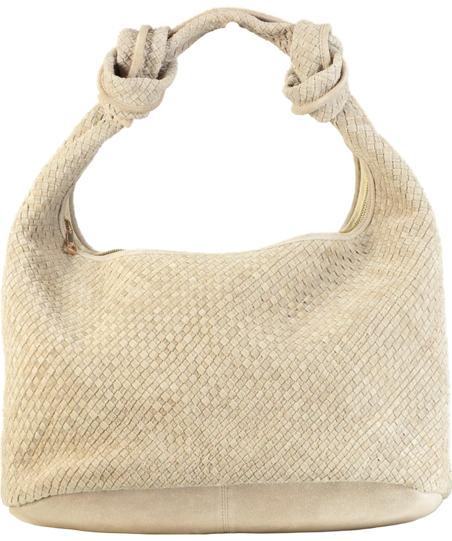 Mint Velvet Beige Woven Knot Handle Shoulder Bag