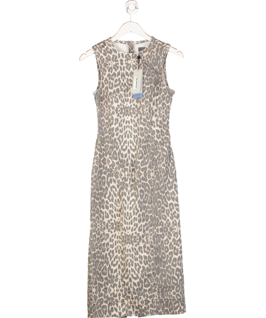 Mint Velvet Beige Leopard Print Denim Column Dress UK 6