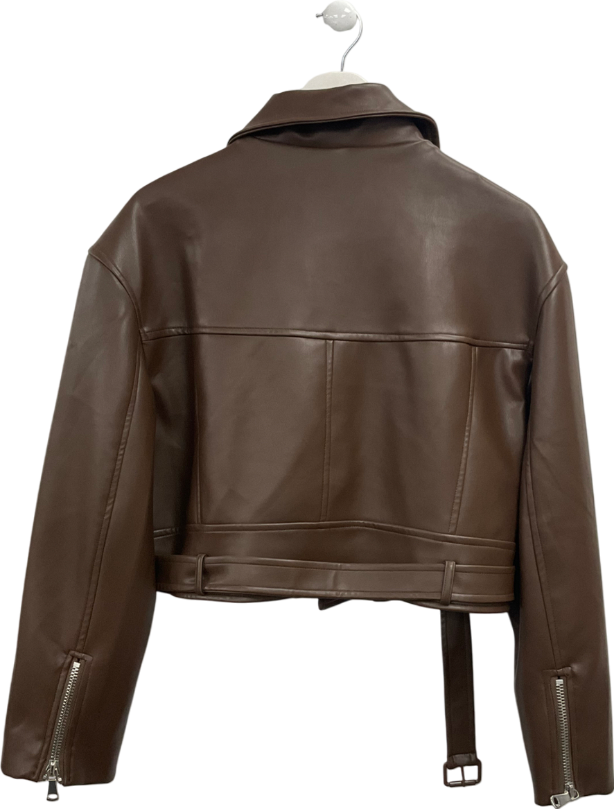 Lioness Brown Faux Leather Crop Jacket UK S