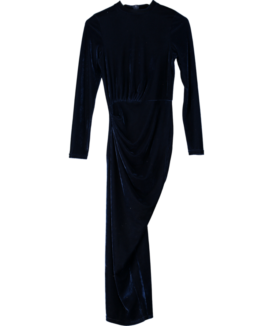 AX Paris Blue High Neck Long Sleeve Velvet Maxi Dress UK XS