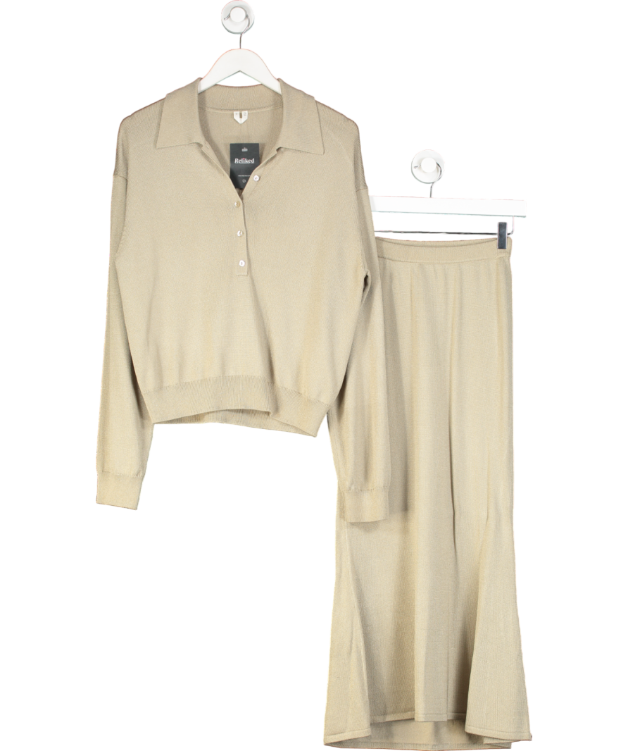 Arket Beige Wool Polo Jumper And Midi Skirt UK M