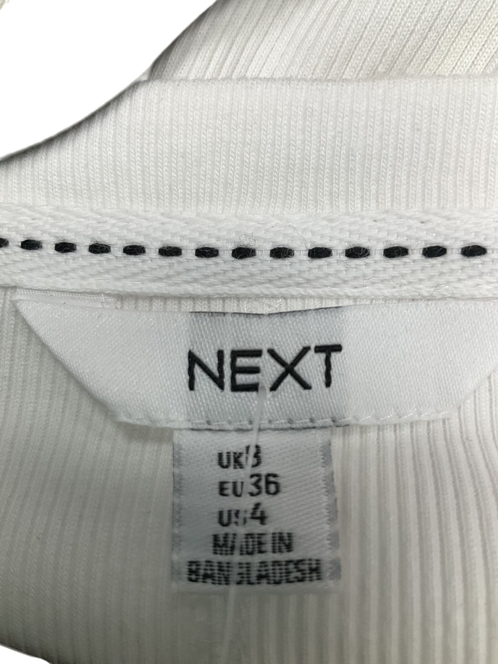 Next White Ribbed Henley Long Sleeve Top UK 8