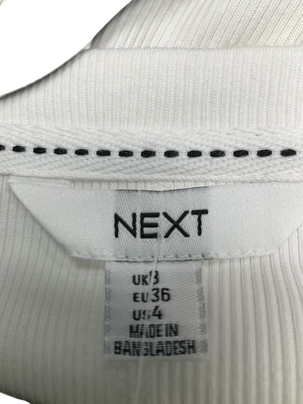 Next White Ribbed Henley Long Sleeve Top UK 8