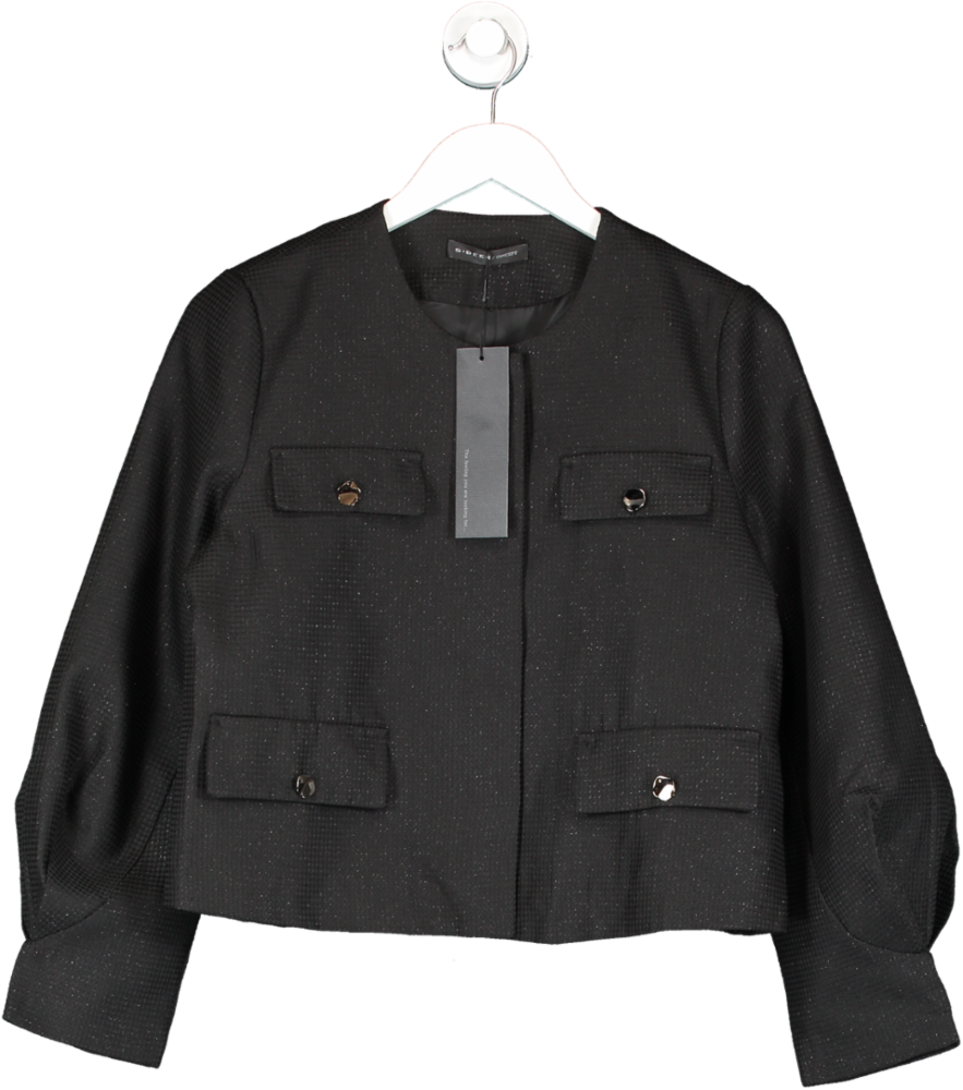 S.Deer Black Bubble Sleeve Tweed Short Jacket UK L