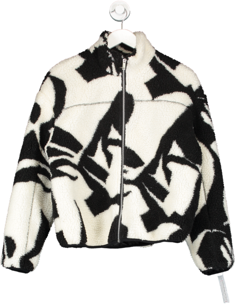 New Look White Abstract Print Zip Up Teddy Jacket UK M