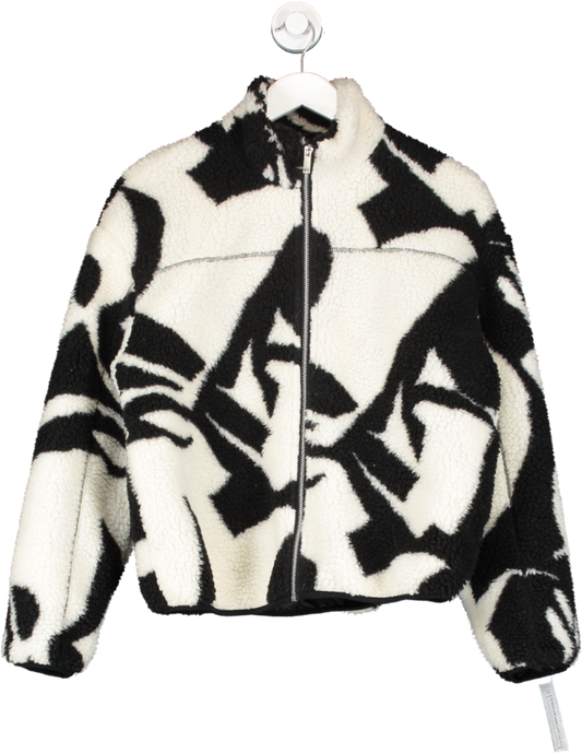 New Look White Abstract Print Zip Up Teddy Jacket UK M