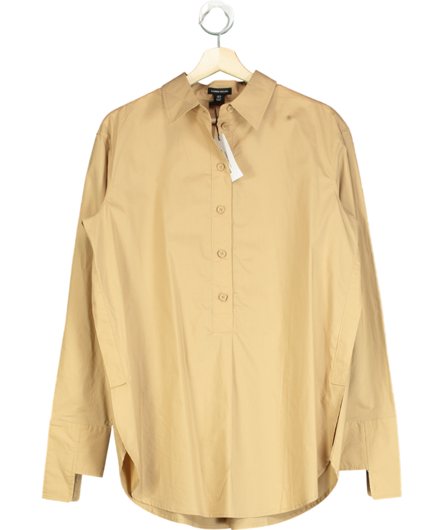 Karen Millen Beige The Founder Cotton Poplin Woven Shirt UK 10