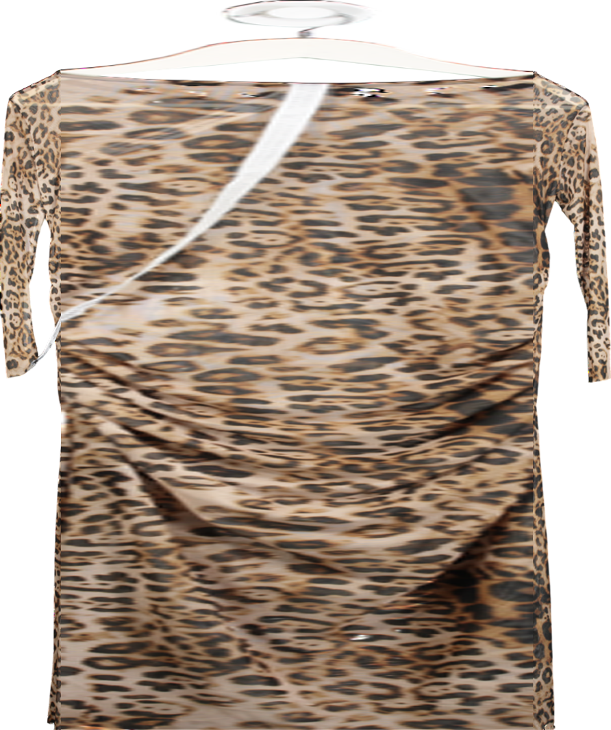 Ruched & Ready Brown Too Good Leopard Mesh Dress UK XL