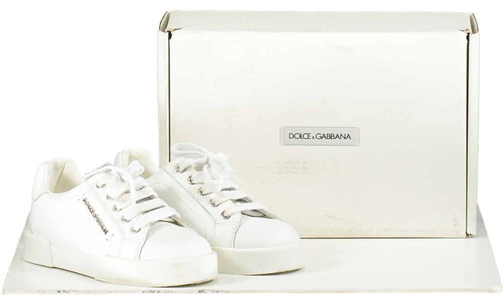 Dolce & Gabbana White Leather Portofino Logo Trainers UK 8.5 EU 26 👼