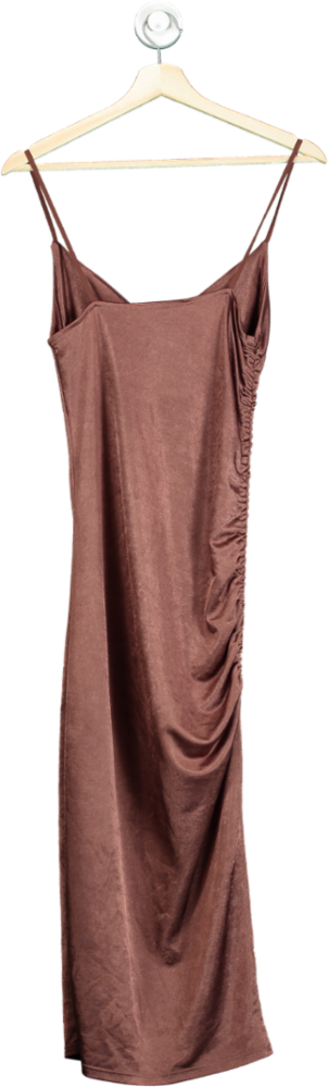 Zara Brown Ruched Midi Dress UK S