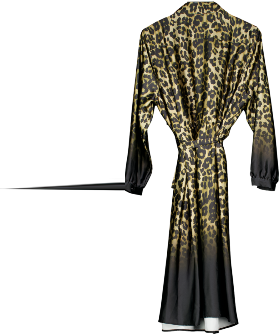Bonprix Brown Satin Leopard Ombre Maxi Shirt Dress UK 22