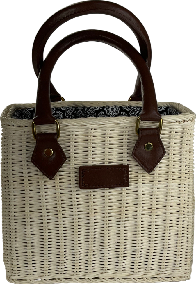 Beige Wicker Tote Bag Small One Size