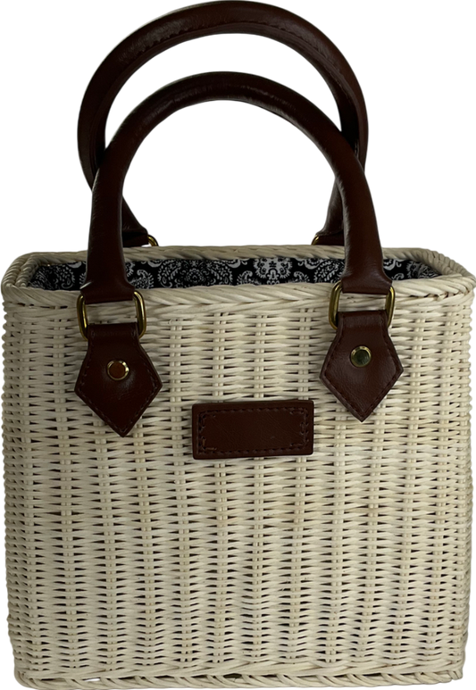 Beige Wicker Tote Bag Small One Size