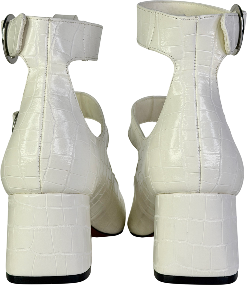 ASOS White Sasha Double Buckle Strap Mid Block Heel Shoes UK 5 EU 38 👠