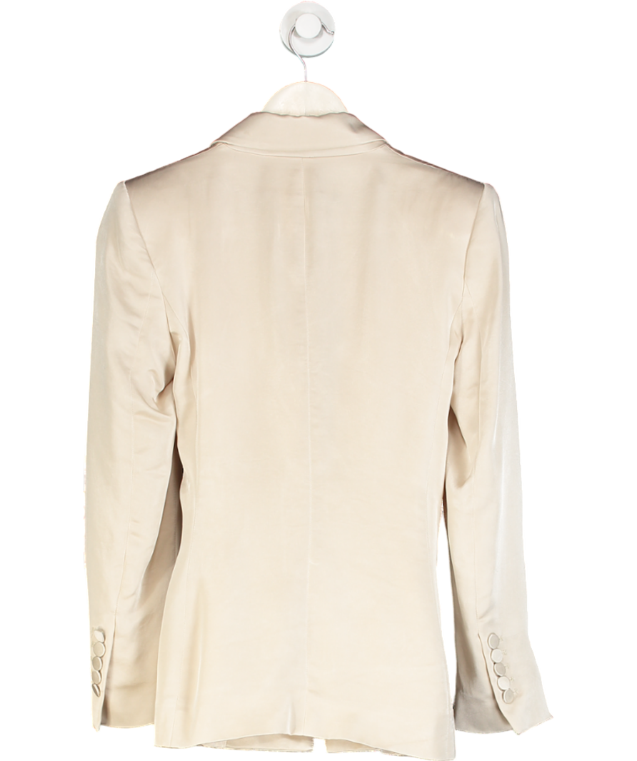 ZARA Nude Satin Blazer With Tie Detail Stone UK S