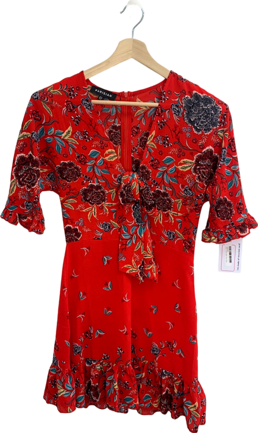 Parisian Red Floral Mini Dress UK 10