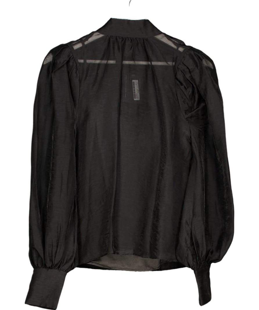 Karen Millen Black Sheer Puff Sleeve Tie Neck Blouse UK 10