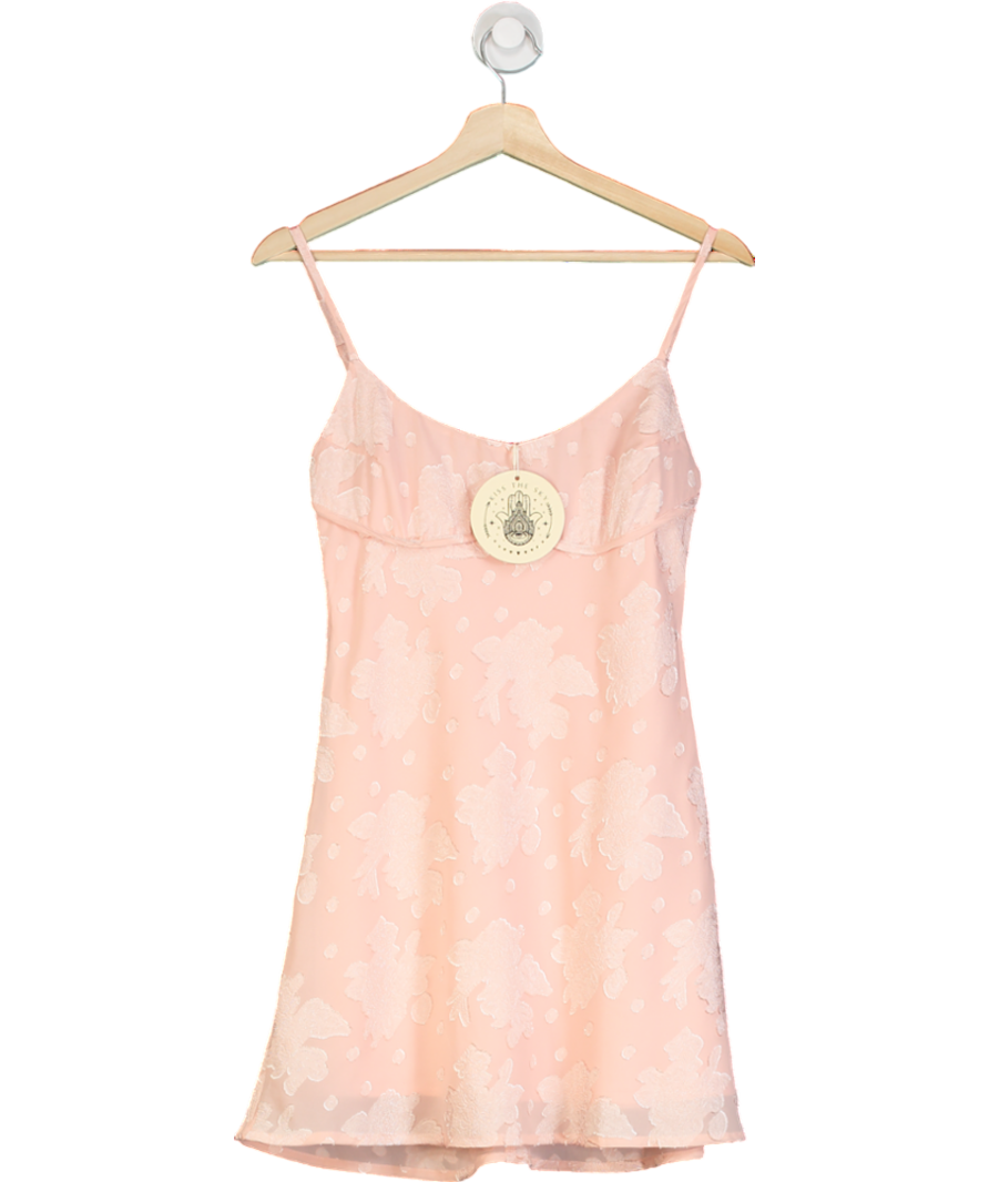 Kiss The Sky Pink Embroidered Floral Slip Mini Dress UK S