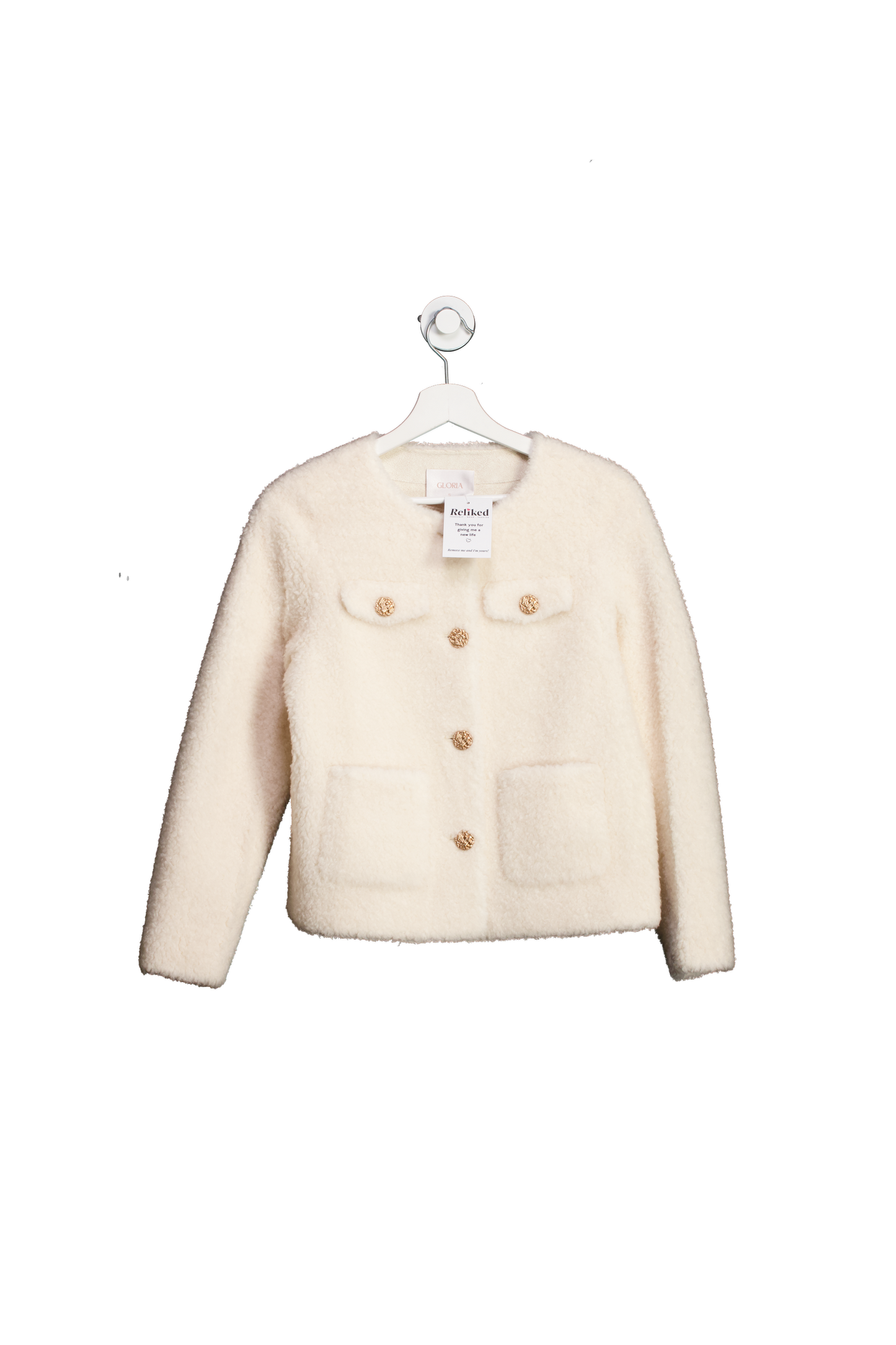 Goelia Cream Lambs Wool Round Neck Cropped Jacket UK S