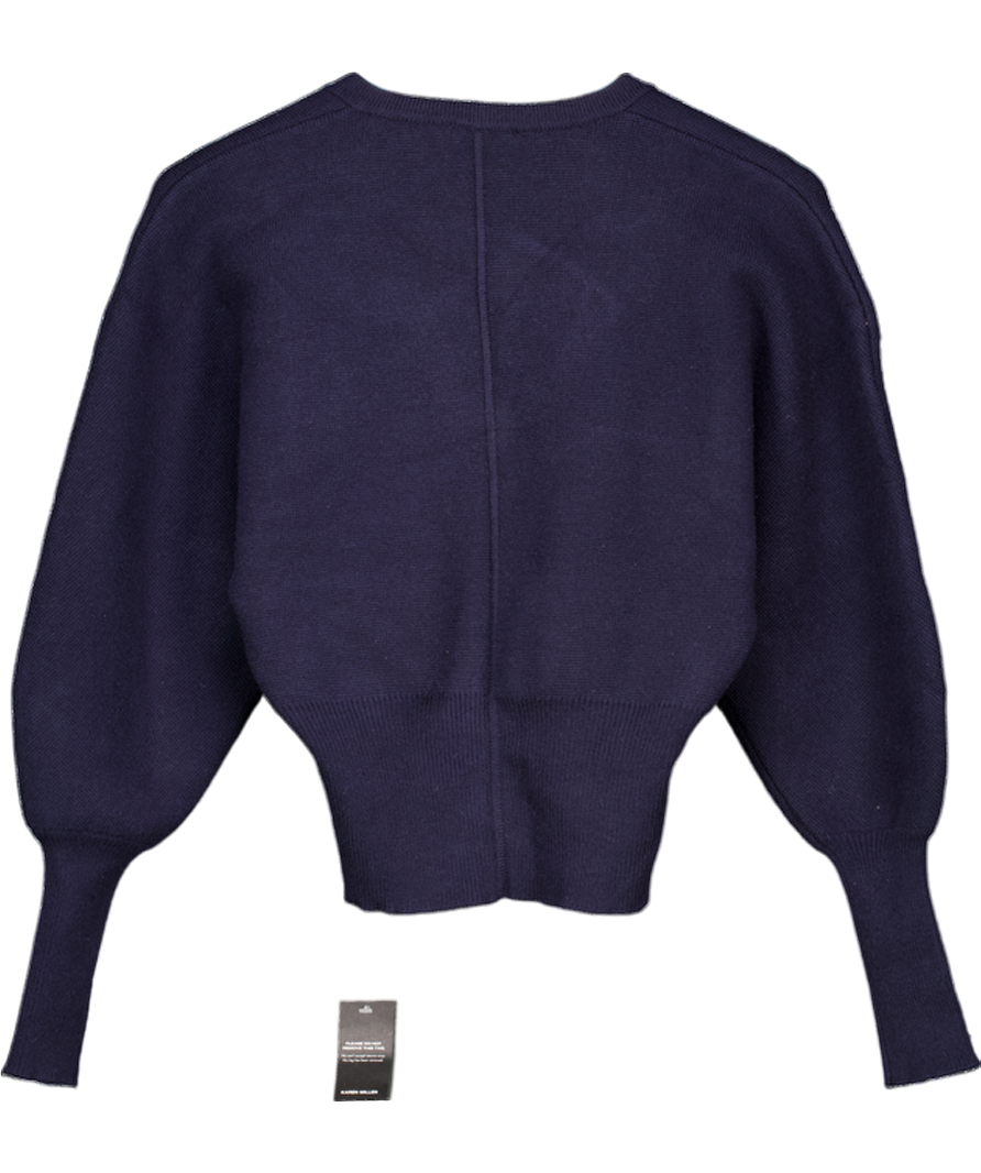 Karen Millen Blue Wool Look V Neck Batwing Knit Jumper UK XS