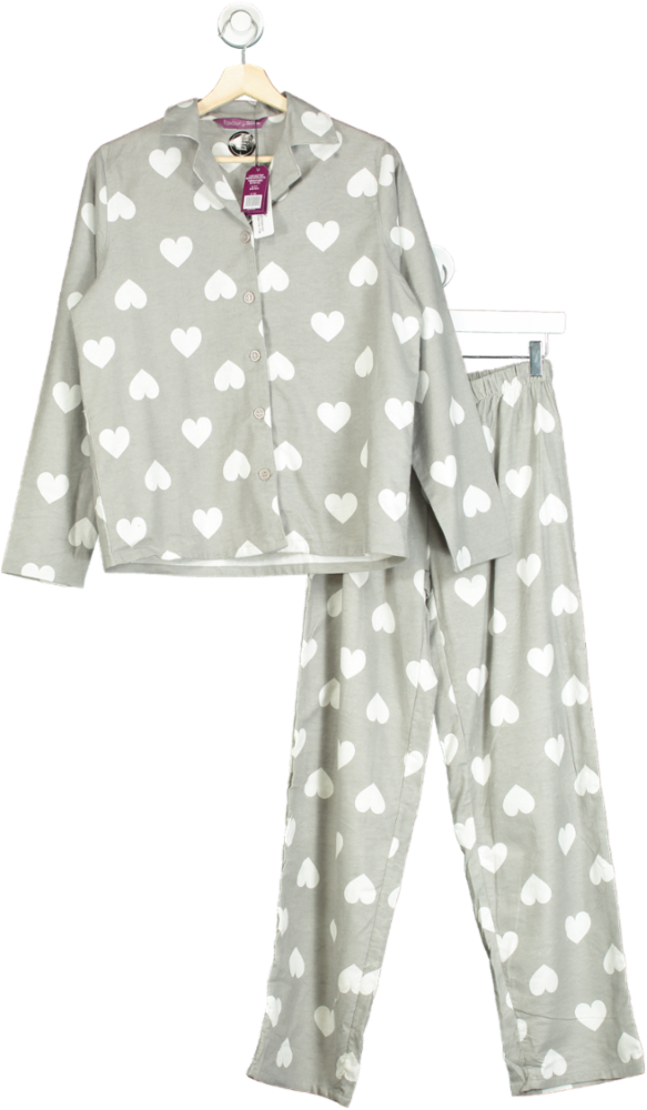 Grey Heart Print Brushed Cotton Pyjamas in gift bag UK 20-22