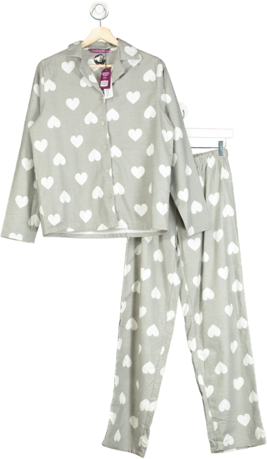 Grey Heart Print Brushed Cotton Pyjamas in gift bag UK 20-22