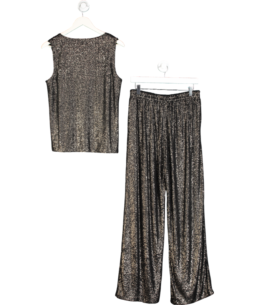 ELEVEN LOVES 2-piece Black Sequin Chloe Vest And Pia Wide Leg Trousers Set UK 12