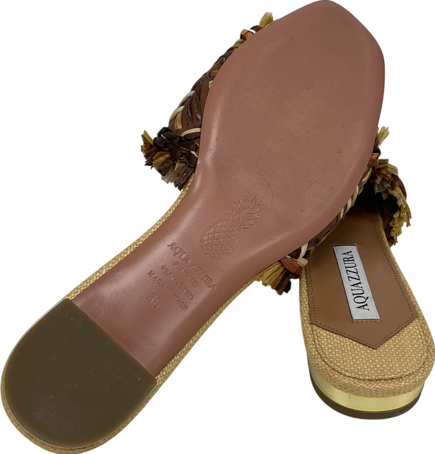 Aquazzura Brown Woven Raffia Sandal UK 3 EU 36 👠