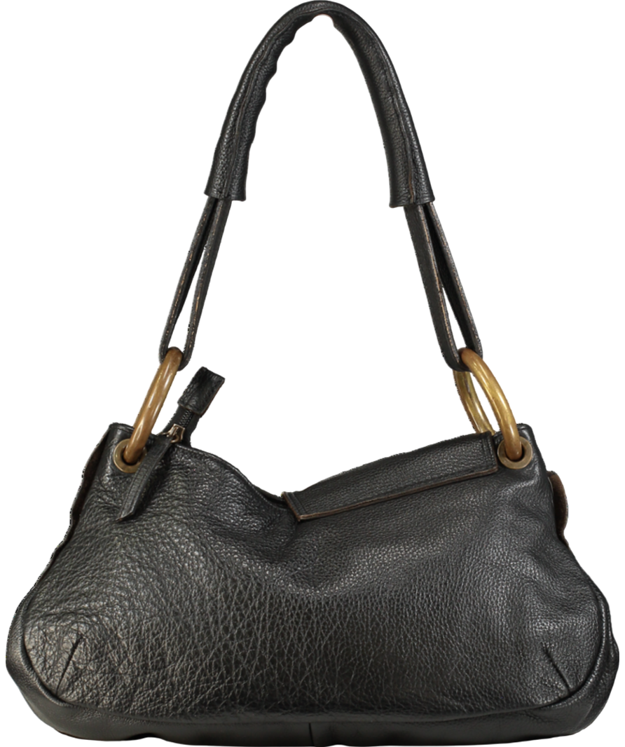 Black Leather Bag White Gold Buckle Details